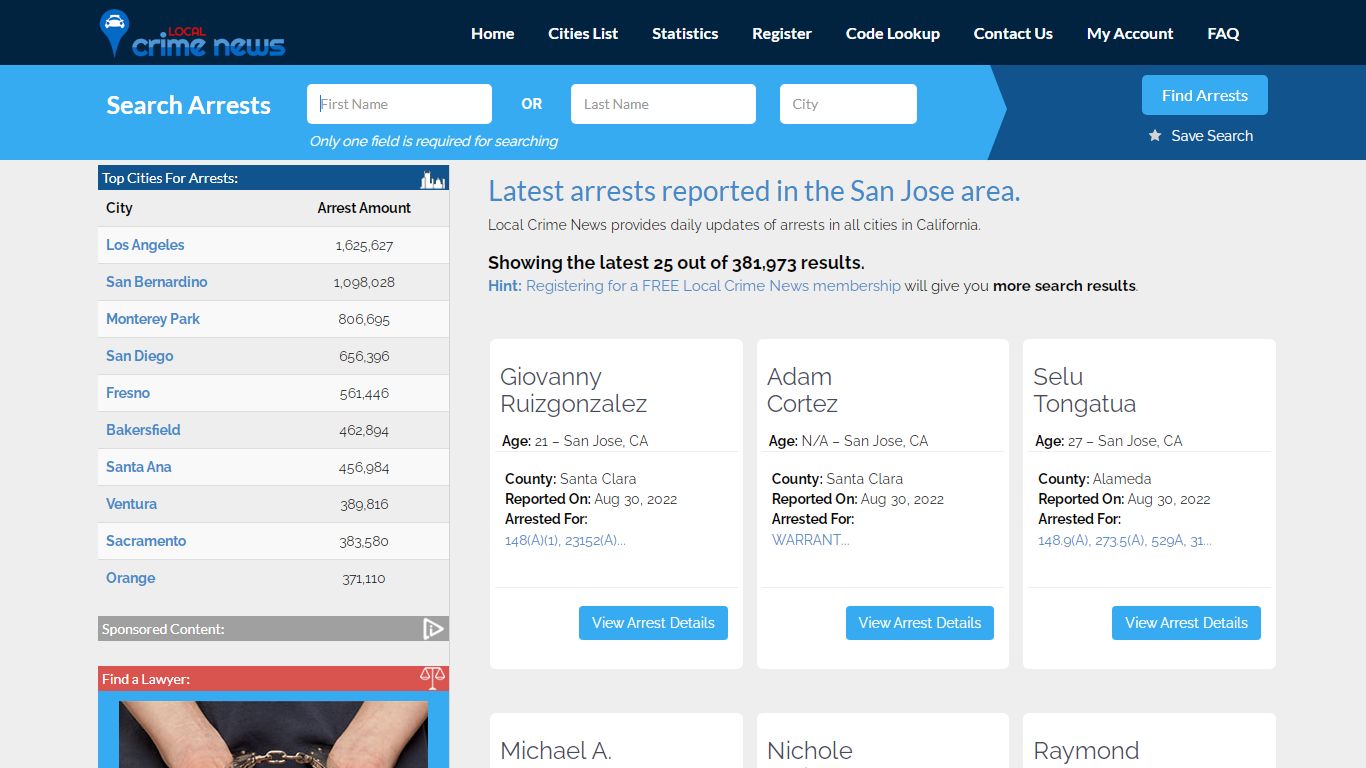 San Jose California Arrest Records | Local Crime News